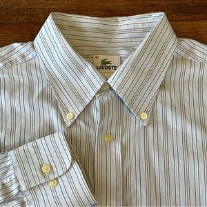 Lacoste Men’s Button Down Long Sleeve Shirt Striped Blue Gray Cotton Sz 42 Large